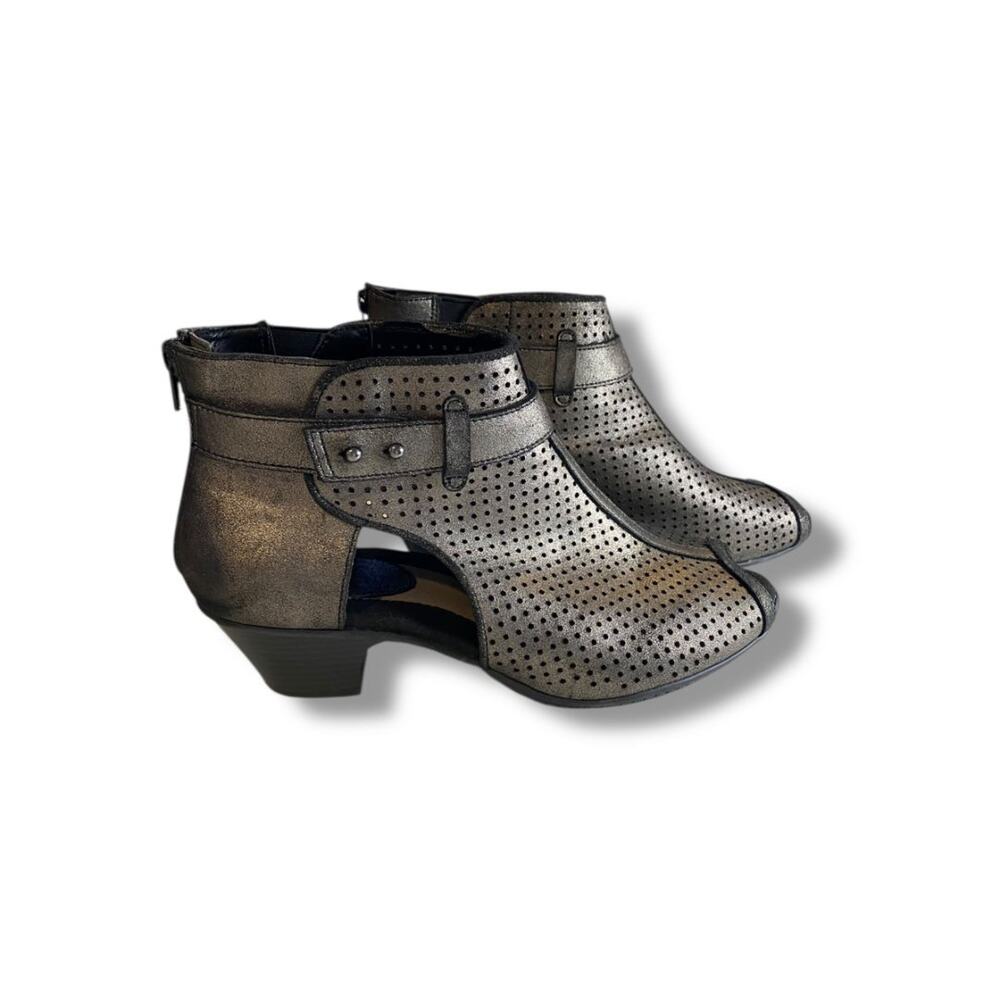 Size 11 Earth Intrepid Womens Pewter Leather Booties Boots Open Toe